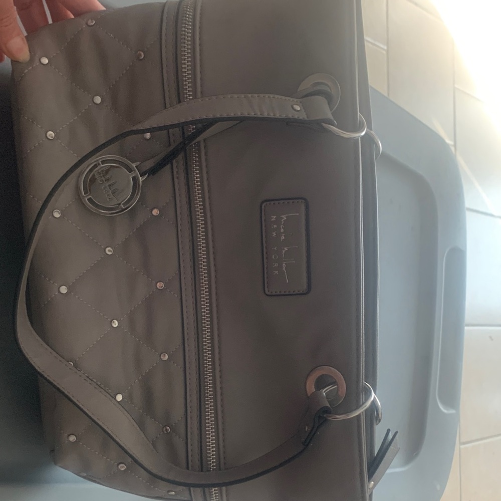 Nicole Miller Gray Quilted Shoulder Bag